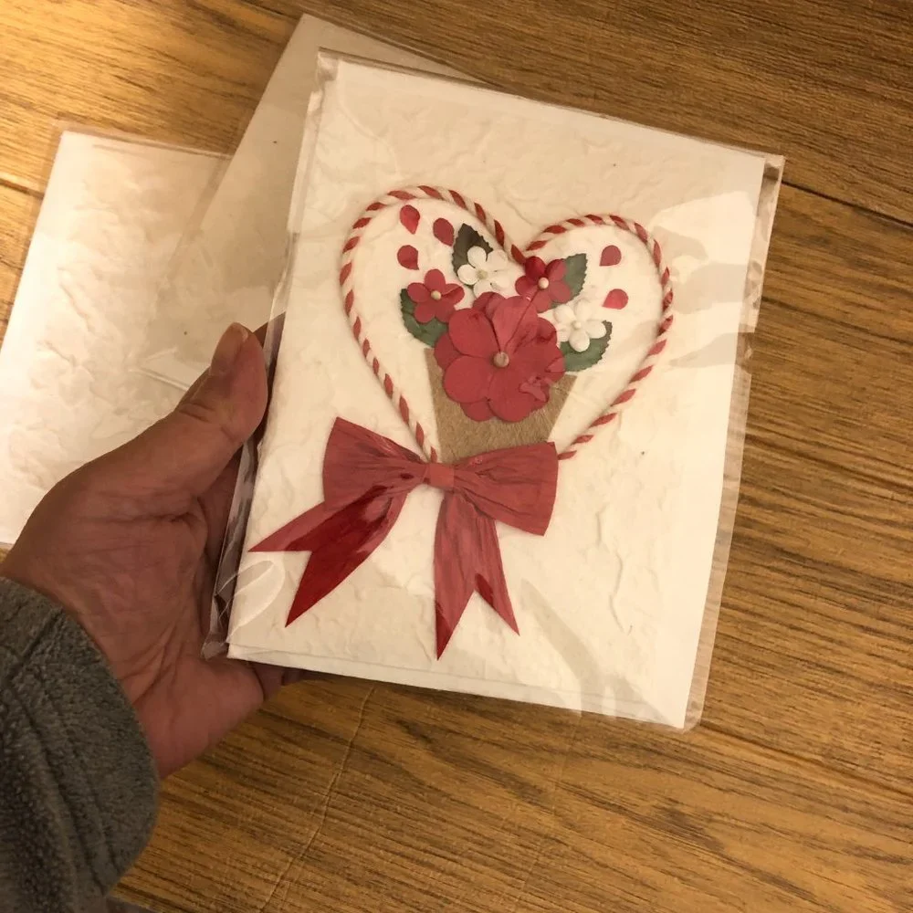3 Handcrafted greetings love cards for Valentine's day, w/ envelopes